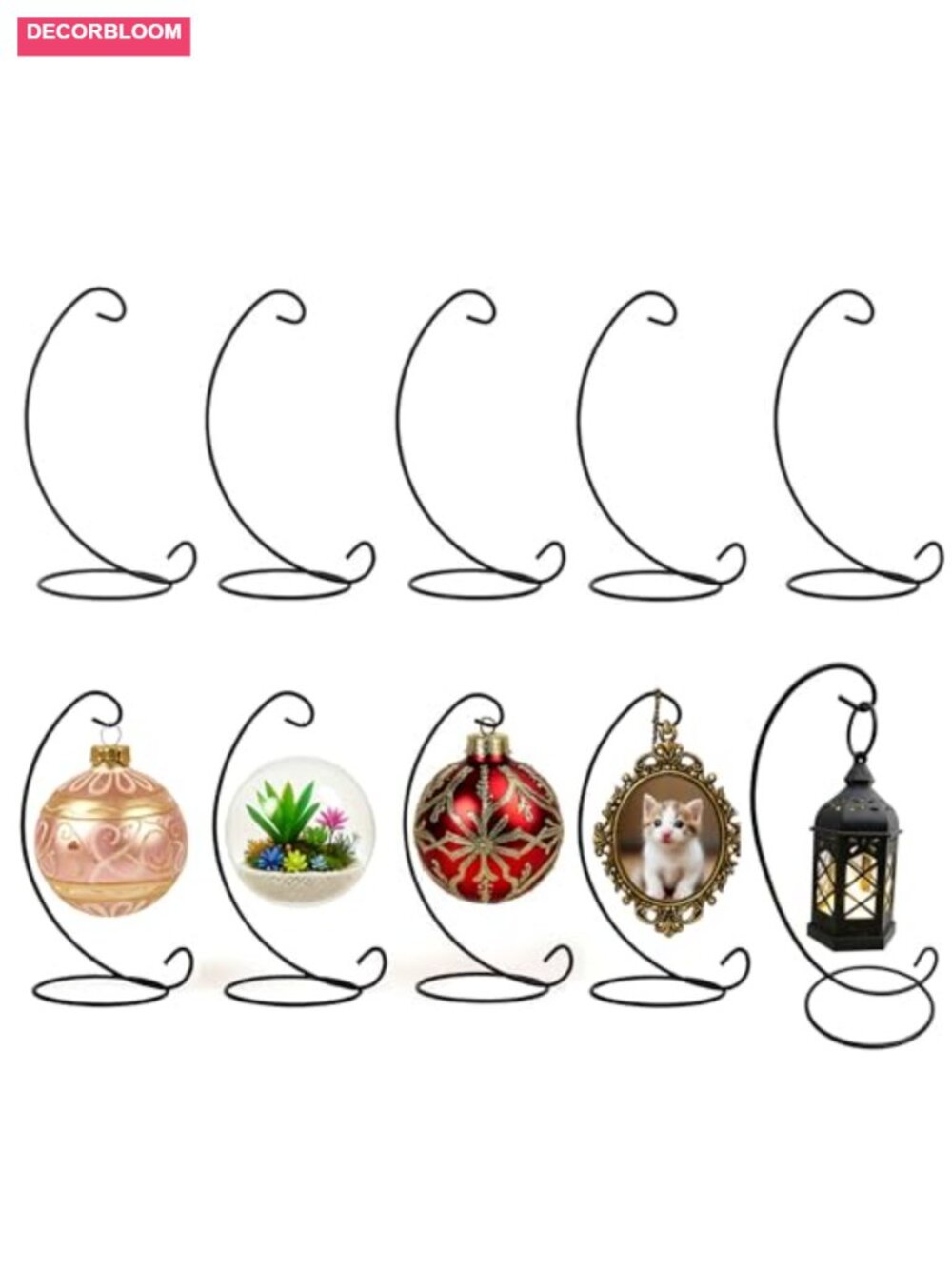 10 Pack Iron Ornament Display Stands 9" Hanging Hook Holders